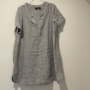 Tahari Dress Womens 2X Linen Blend Striped Short Sleeve Casual Summer